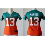 Nike Miami Dolphins #13 Dan Marino Green/Orange Fadeaway Womens Jersey