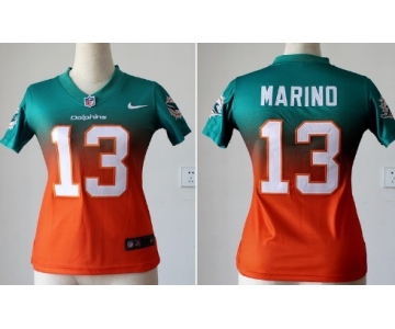 Nike Miami Dolphins #13 Dan Marino Green/Orange Fadeaway Womens Jersey