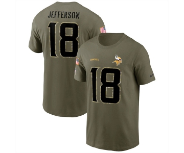 Men's Minnesota Vikings #18 Justin Jefferson 2022 Olive Salute to Service T-Shirt