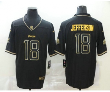 Men's Minnesota Vikings #18 Justin Jefferson Black 100th Season Golden Edition Jersey