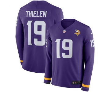 Men Nike Minnesota Vikings 19 Adam Thielen Purple Therma Long Sleeve Jersey