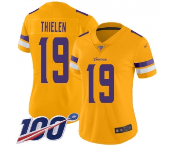 Nike Vikings #19 Adam Thielen Gold Women's Stitched NFL Limited Inverted Legend 100th Season Jersey