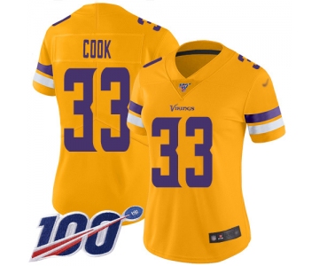 Nike Vikings #33 Dalvin Cook Gold Women's Stitched NFL Limited Inverted Legend 100th Season Jersey