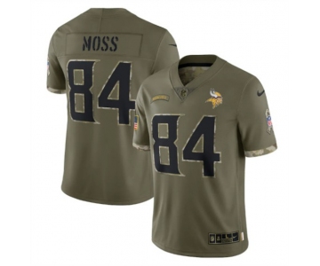 Men's Minnesota Vikings #84 Randy Moss 2022 Olive Salute To Service Limited Stitched Jersey