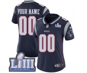 Women's Customized New England Patriots Vapor Untouchable Super Bowl LIII Bound Limited Navy Blue Nike NFL Home Jersey
