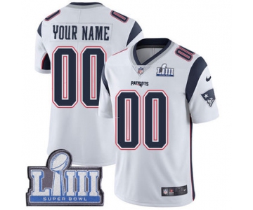 Youth Customized New England Patriots Vapor Untouchable Super Bowl LIII Bound Limited White Nike NFL Road Jersey