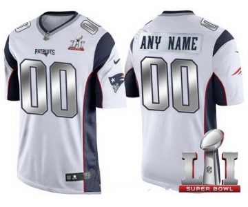 Youth New England Patriots White Steel Silver 2017 Super Bowl LI NFL Nike Custom Limited Jersey