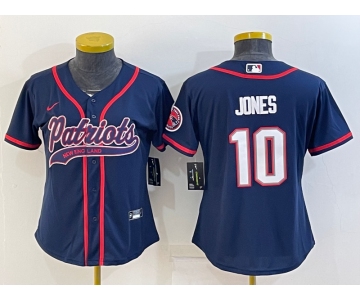 Women's New England Patriots #10 Mac Jones Navy With Patch Cool Base Stitched Baseball Jersey