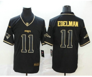 Men's New England Patriots #11 Julian Edelman Black 100th Season Golden Edition Jersey