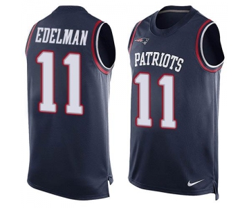 Men's New England Patriots #11 Julian Edelman Navy Blue Hot Pressing Player Name & Number Nike NFL Tank Top Jersey