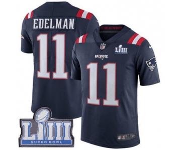 Men's New England Patriots #11 Julian Edelman Navy Blue Nike NFL Rush Vapor Untouchable Super Bowl LIII Bound Limited Jersey