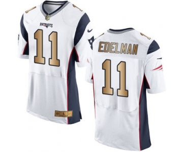 Nike Patriots #11 Julian Edelman White Men's Stitched NFL New Elite Gold Jersey