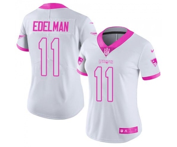 Nike Patriots #11 Julian Edelman White Pink Women's Stitched NFL Limited Rush Fashion Jersey