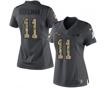 Women's New England Patriots #11 Julian Edelman Black Anthracite 2016 Salute To Service Stitched NFL Nike Limited Jersey