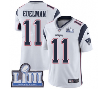 Youth New England Patriots #11 Julian Edelman White Nike NFL Road Vapor Untouchable Super Bowl LIII Bound Limited Jersey