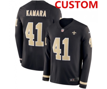 Men's  New Orleans Saints Custom Black Team Color Men's Stitched NFL Limited Therma Long Sleeve Jersey