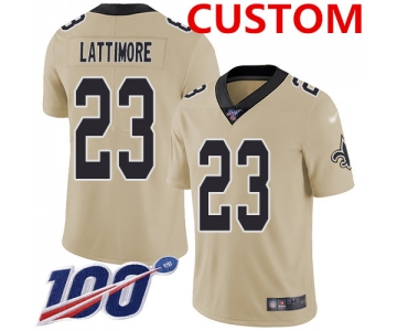 Nike  New Orleans Saints Custom Gold Men's Stitched NFL Limited Inverted Legend 100th Season Jersey