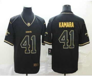 Men's New Orleans Saints #41 Alvin Kamara Black 100th Season Golden Edition Jersey