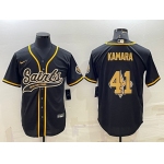 Men's New Orleans Saints #41 Alvin Kamara Black Team Big Logo With Patch Cool Base Stitched Baseball Jersey