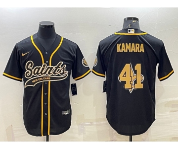 Men's New Orleans Saints #41 Alvin Kamara Black Team Big Logo With Patch Cool Base Stitched Baseball Jersey