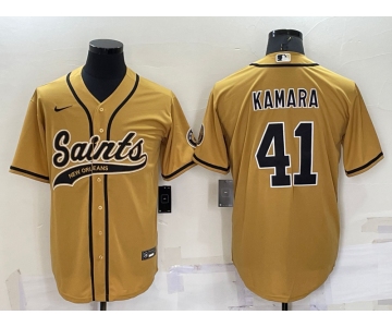 Men's New Orleans Saints #41 Alvin Kamara Gold Stitched MLB Cool Base Nike Baseball Jersey