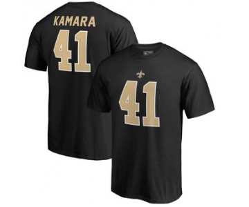 Men's New Orleans Saints 41 Alvin Kamara NFL Pro Line by Fanatics Branded Black Authentic Stack Name & Number T-Shirt