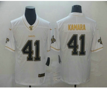 Men's New Orleans Saints #41 Alvin Kamara White 100th Season Golden Edition Jersey