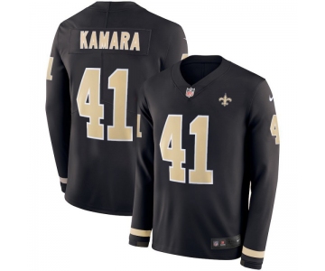 Men's Saints #41 Alvin Kamara Black Team Color Men's Stitched NFL Limited Therma Long Sleeve Jersey