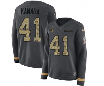 Nike Saints #41 Alvin Kamara Anthracite Salute to Service Men's Stitched NFL Limited Therma Long Sleeve Jersey