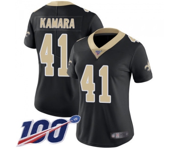 Nike Saints #41 Alvin Kamara Black Team Color Women's Stitched NFL 100th Season Vapor Limited Jersey