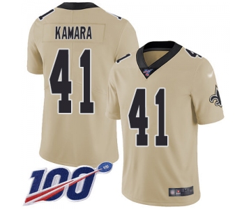 Nike Saints #41 Alvin Kamara Gold Men's Stitched NFL Limited Inverted Legend 100th Season Jersey