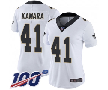 Nike Saints #41 Alvin Kamara White Women's Stitched NFL 100th Season Vapor Limited Jersey