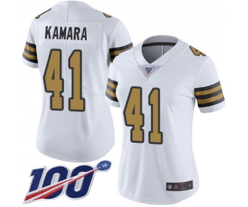 Nike Saints #41 Alvin Kamara White Women's Stitched NFL Limited Rush 100th Season Jersey