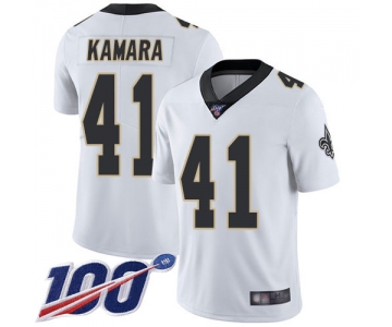 Saints #41 Alvin Kamara White Men's Stitched Football 100th Season Vapor Limited Jersey