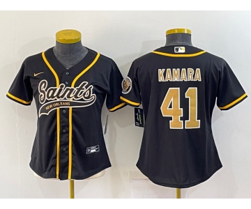 Women's New Orleans Saints #41 Alvin Kamara Black With Patch Cool Base Stitched Baseball Jersey