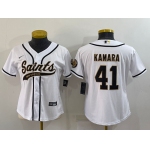 Women's New Orleans Saints #41 Alvin Kamara White With Patch Cool Base Stitched Baseball Jersey