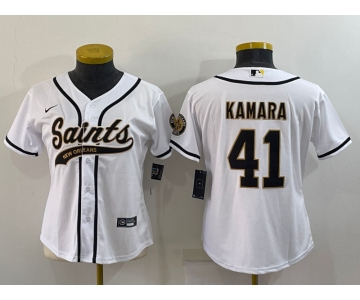 Women's New Orleans Saints #41 Alvin Kamara White With Patch Cool Base Stitched Baseball Jersey
