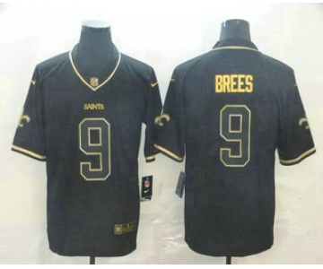 Men's New Orleans Saints #9 Drew Brees Black 100th Season Golden Edition Jersey