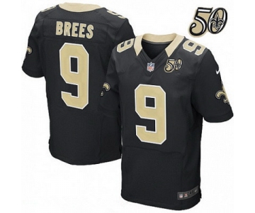 Men's New Orleans Saints #9 Drew Brees Black 50th Season Patch Stitched NFL Nike Elite Jersey