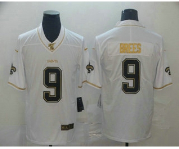 Men's New Orleans Saints #9 Drew Brees White 100th Season Golden Edition Jersey