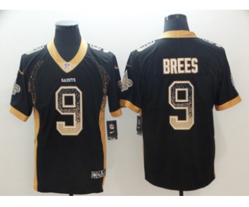Men's Nike Saints #9 Drew Brees Black Drift Fashion Limited Jersey