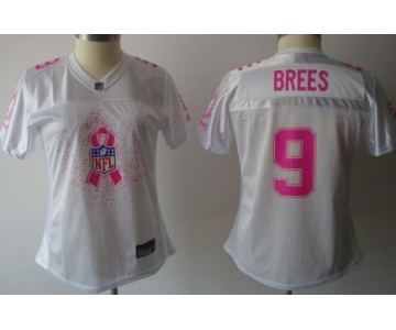 New Orleans Saints #9 Drew Brees 2011 Breast Cancer Awareness White Womens Fashion Jersey