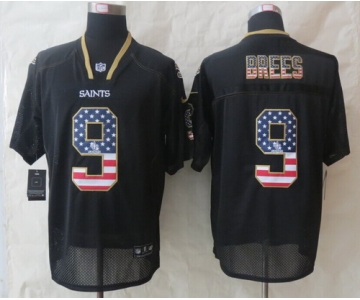 Nike New Orleans Saints #9 Drew Brees 2014 USA Flag Fashion Black Elite Jersey