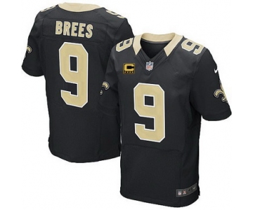 Nike New Orleans Saints #9 Drew Brees Black C Patch Elite Jersey