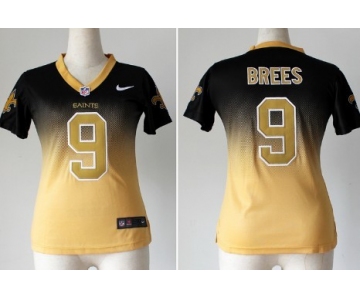 Nike New Orleans Saints #9 Drew Brees Black/Gold Fadeaway Womens Jersey