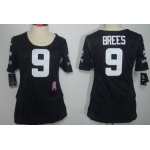 Nike New Orleans Saints #9 Drew Brees Breast Cancer Awareness Black Womens Jersey