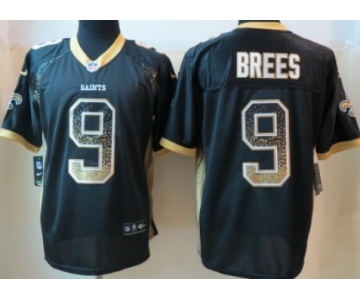 Nike New Orleans Saints #9 Drew Brees Drift Fashion Black Elite Jersey