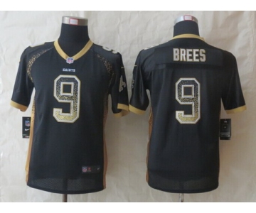 Nike New Orleans Saints #9 Drew Brees Drift Fashion Black Kids Jersey