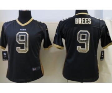 Nike New Orleans Saints #9 Drew Brees Drift Fashion Black Womens Jersey