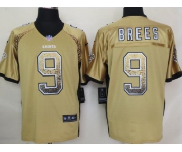 Nike New Orleans Saints #9 Drew Brees Drift Fashion Gold Elite Jersey